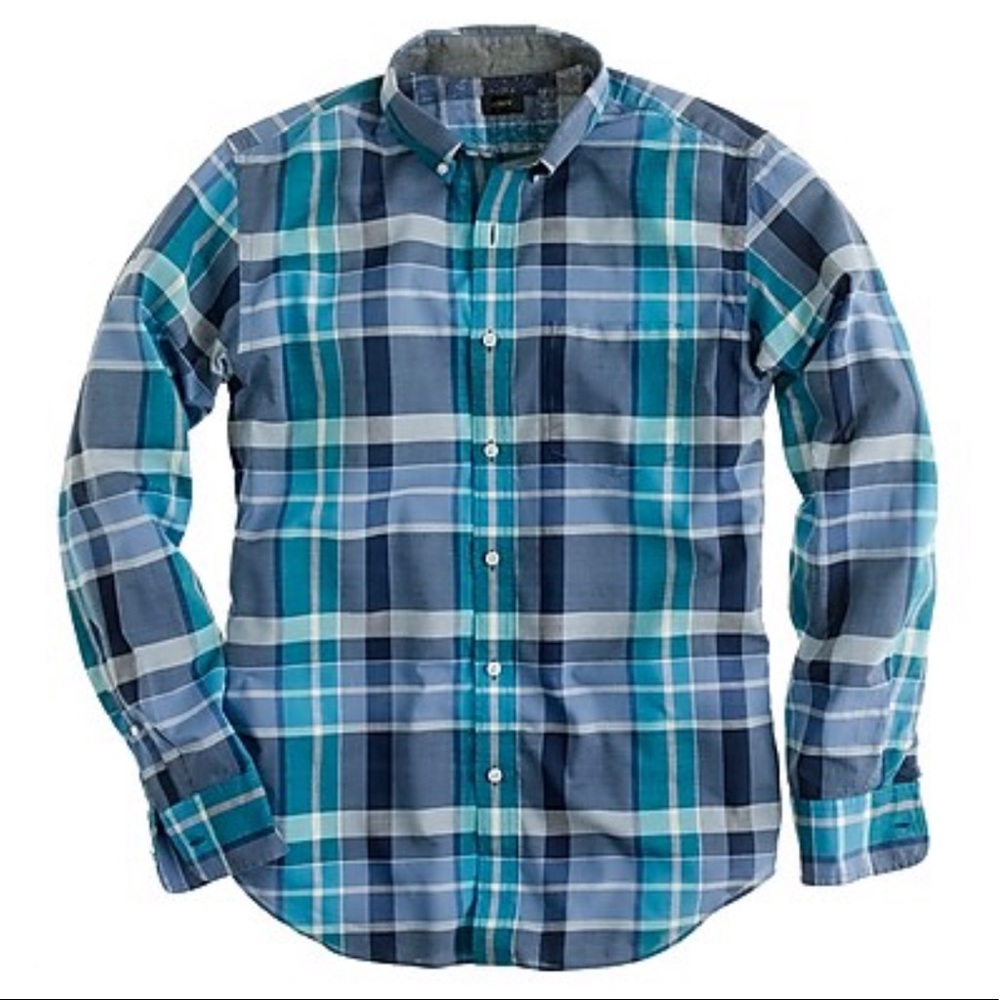 J Crew Indian Cotton Shirt in Shaw Blue Plaid M